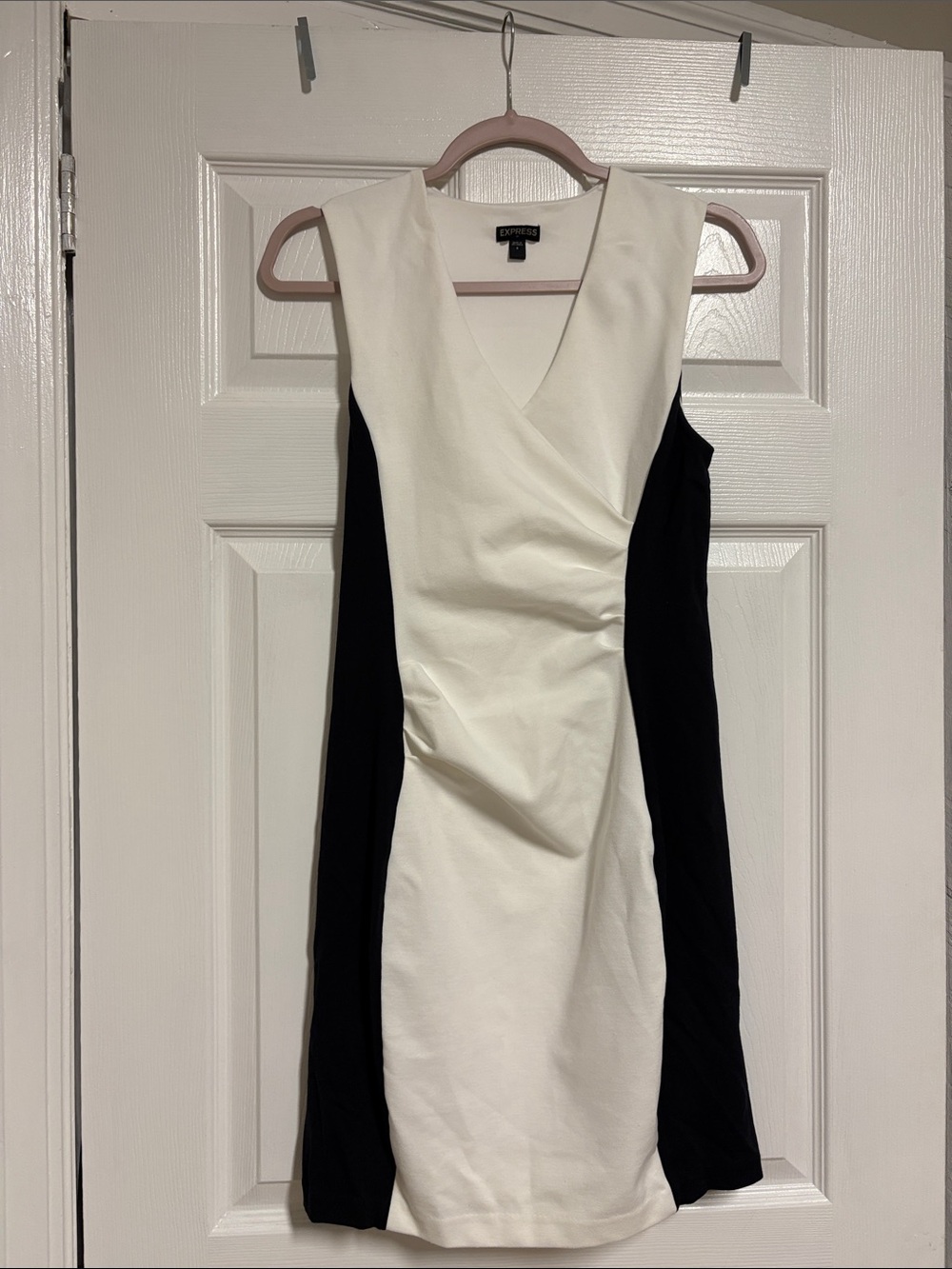 Express Black & White Sleeveless Faux-Wrap Sheath Dress